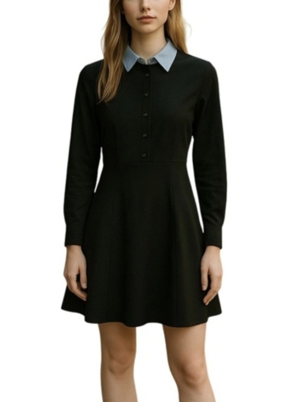 COACH Shirt Dress Black With Blue Detachable Collar Size 2